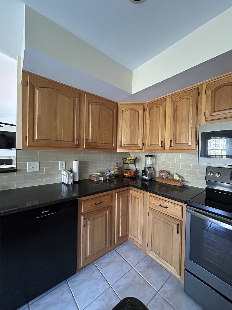 beige cabinets after staining — rich walnut finish