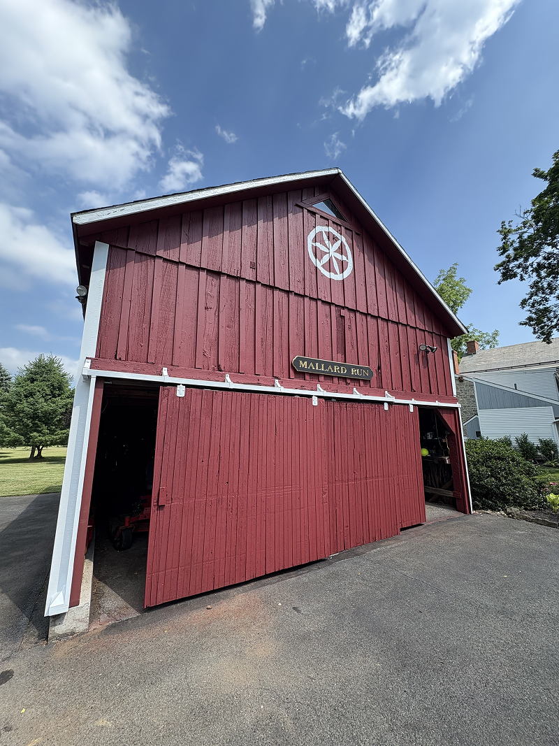 Exterior wood doors before staining — weathered and faded finish