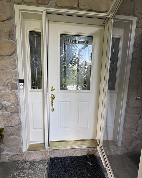 Front door and sidelights before painting