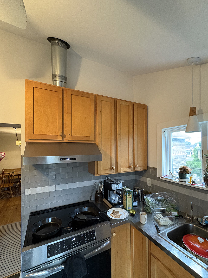 Interior cabinets after staining — rich walnut finish